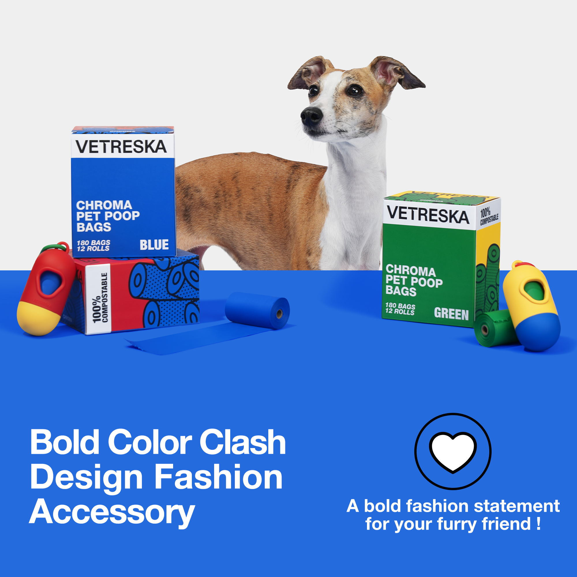 VETRESKA - Chroma Pet Poop Bags & Dispenser  (1 roll + 1 dispenser) - Yellow - OCC LIFE