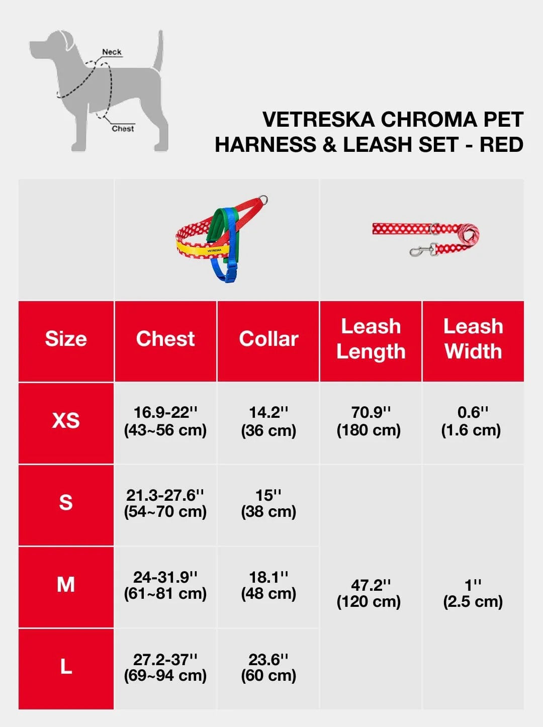 Vetreska - Chroma Pet Harness & Leash Set - Red - OCC LIFE