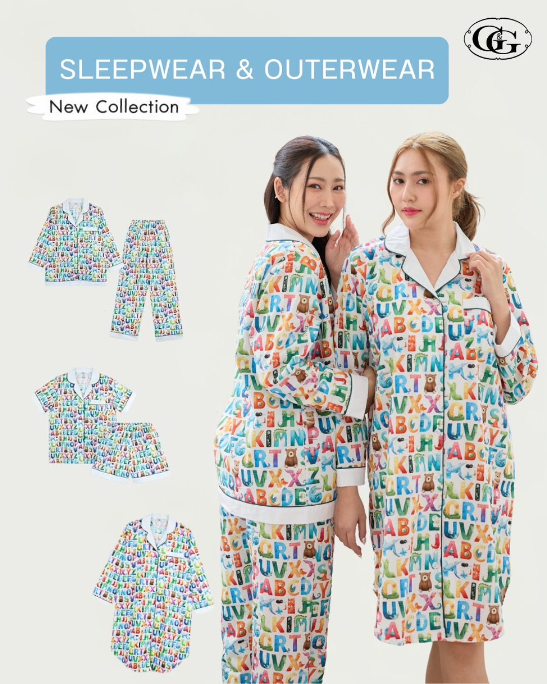 G&G - Pajama Dress Collared Long-Sleeve Button-Front Cotton EN7C001 White (WH) - OCC LIFE