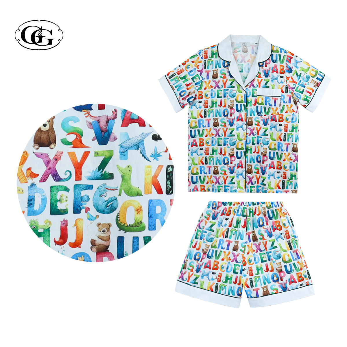 G&G - Pajama Set Short-Sleeve Collared Shirt and Shorts Cotton EN1C005 White (WH) - OCC LIFE