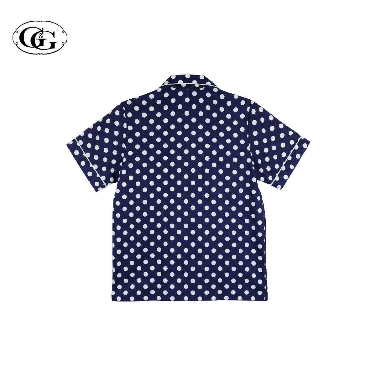 G&G - Pajama Set, Short-Sleeve Notched-Collar Shirt & Long Pants, Cotton, Polka Dot, EN4C005, White or Navy - OCC LIFE