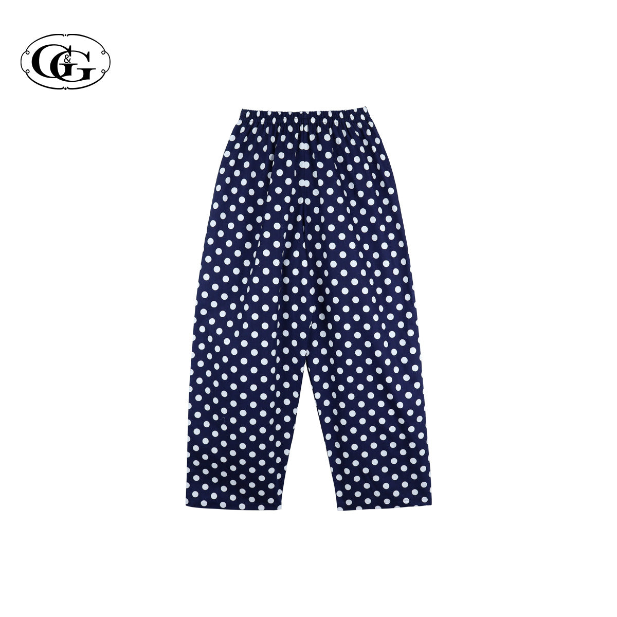 G&G - Pajama Set, Short-Sleeve Notched-Collar Shirt & Long Pants, Cotton, Polka Dot, EN4C005, White or Navy - OCC LIFE