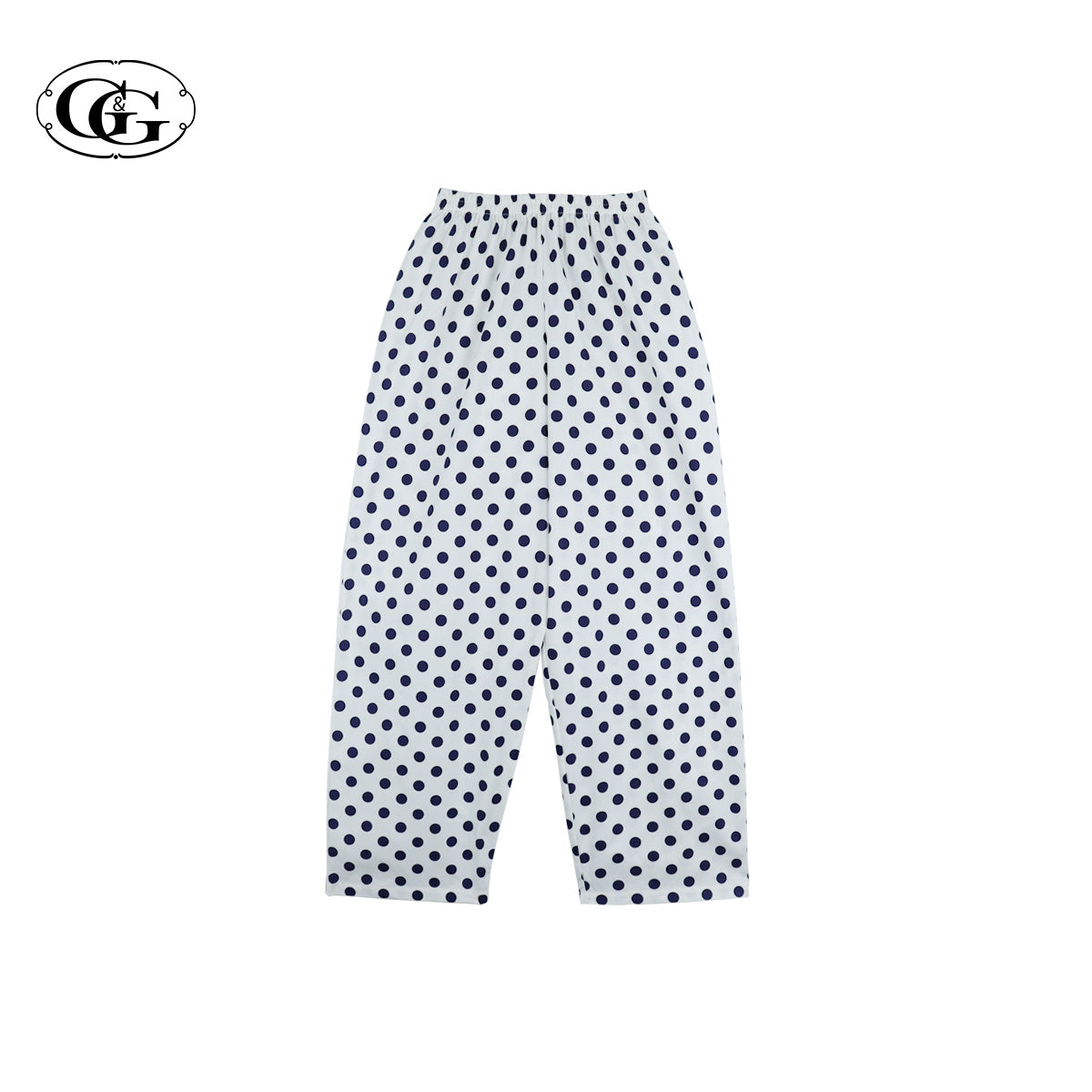 G&G - Pajama Set, Short-Sleeve Notched-Collar Shirt & Long Pants, Cotton, Polka Dot, EN4C005, White or Navy - OCC LIFE