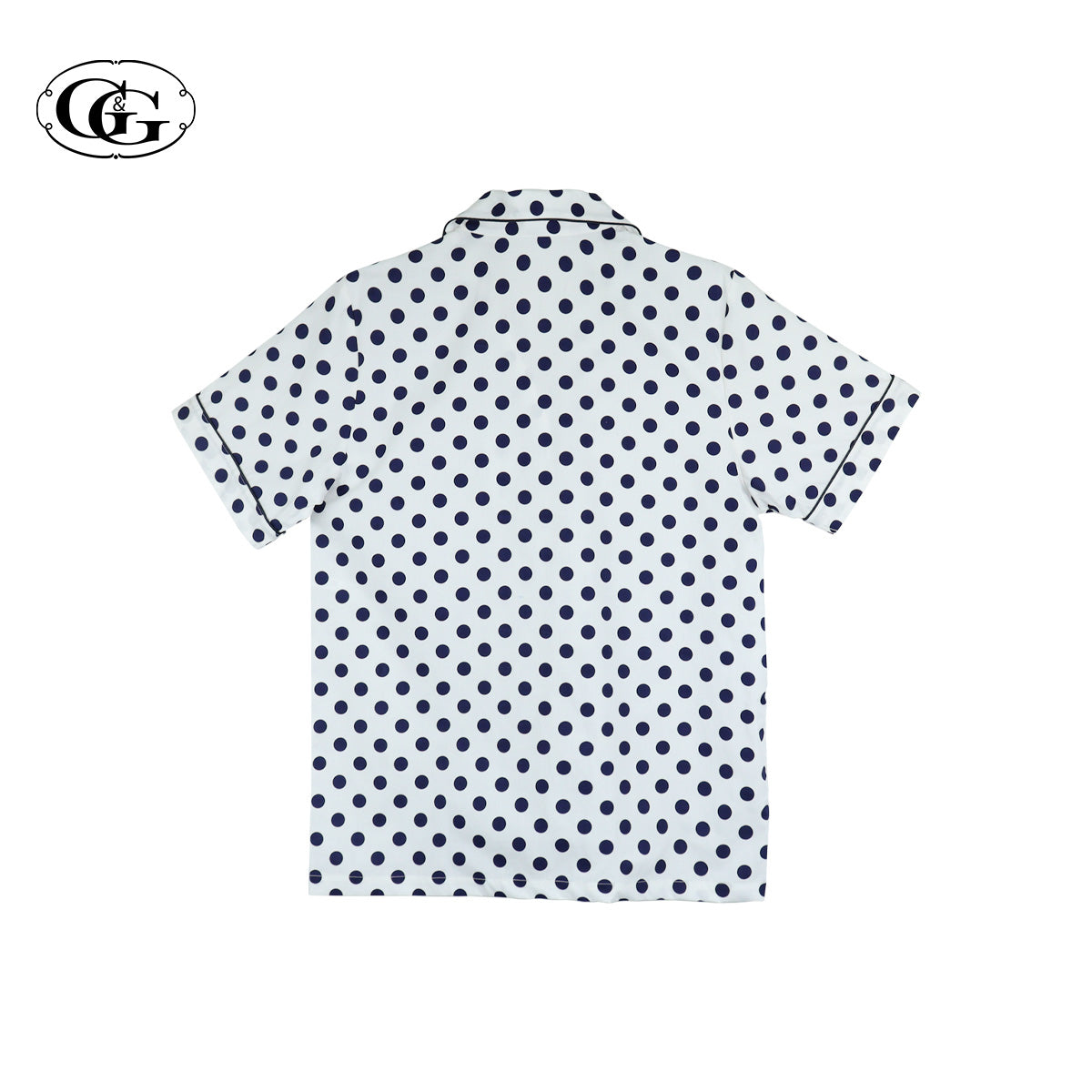 G&G - Pajama Set, Short-Sleeve Notched-Collar Shirt & Long Pants, Cotton, Polka Dot, EN4C005, White or Navy - OCC LIFE