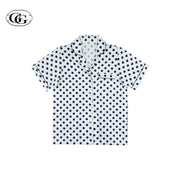 G&G - Pajama Set, Short-Sleeve Notched-Collar Shirt & Long Pants, Cotton, Polka Dot, EN4C005, White or Navy - OCC LIFE