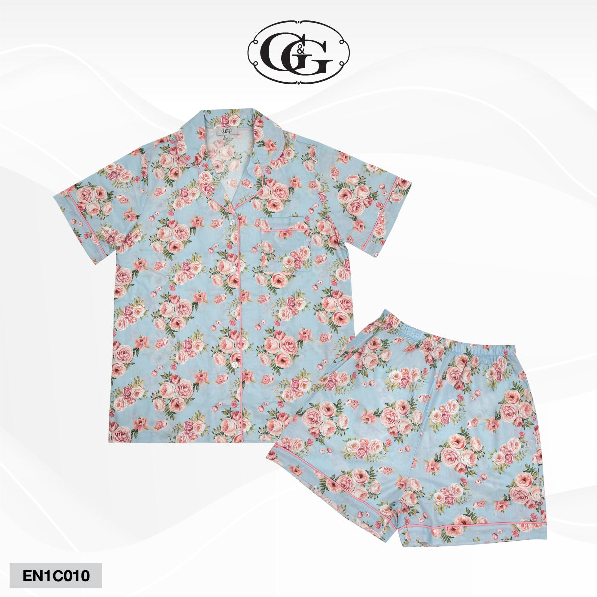 G&G - Pajama Set Short-Sleeve Shirt with Collar and Shorts EN1C010 Light Blue (SX) - OCC LIFE
