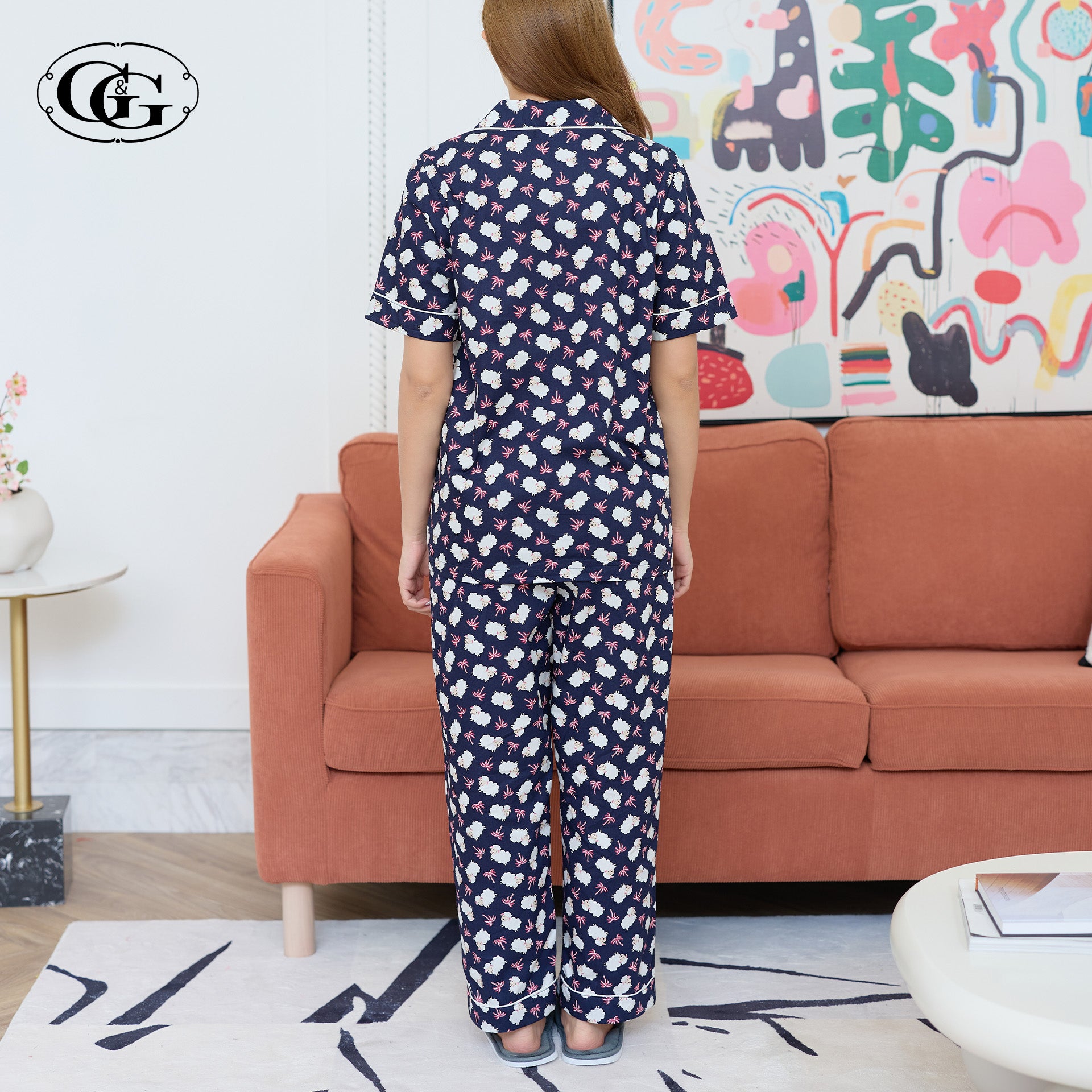 G&G - Pajama Set Short-Sleeve Collared Shirt and Long Pants Cotton Little Sheep Print EN4C010 - OCC LIFE