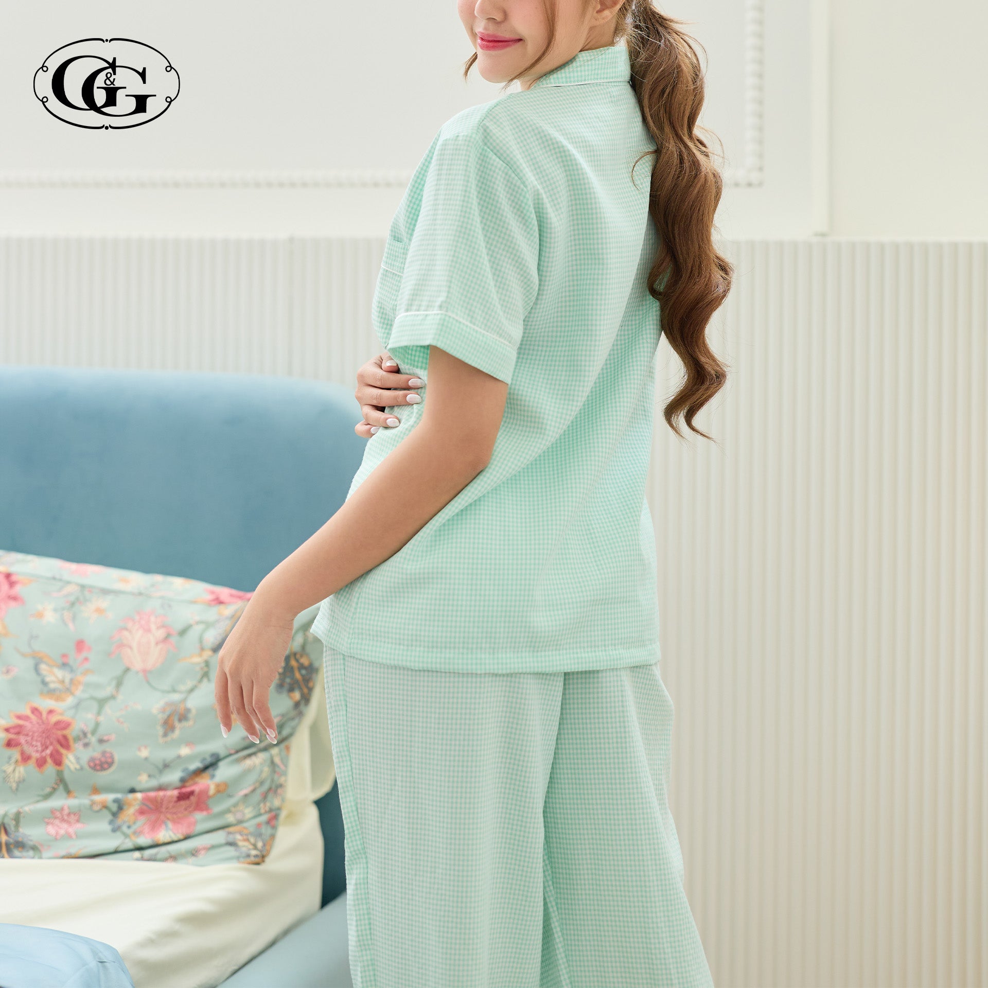 G&G - Pajama Set Short-Sleeve Collared Shirt and Long Pants Polyester + Cotton EN4P011 - OCC LIFE