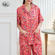G&G - Pajama Set Short-Sleeve Collared Shirt and Long Pants Satin EN4S007 - OCC LIFE