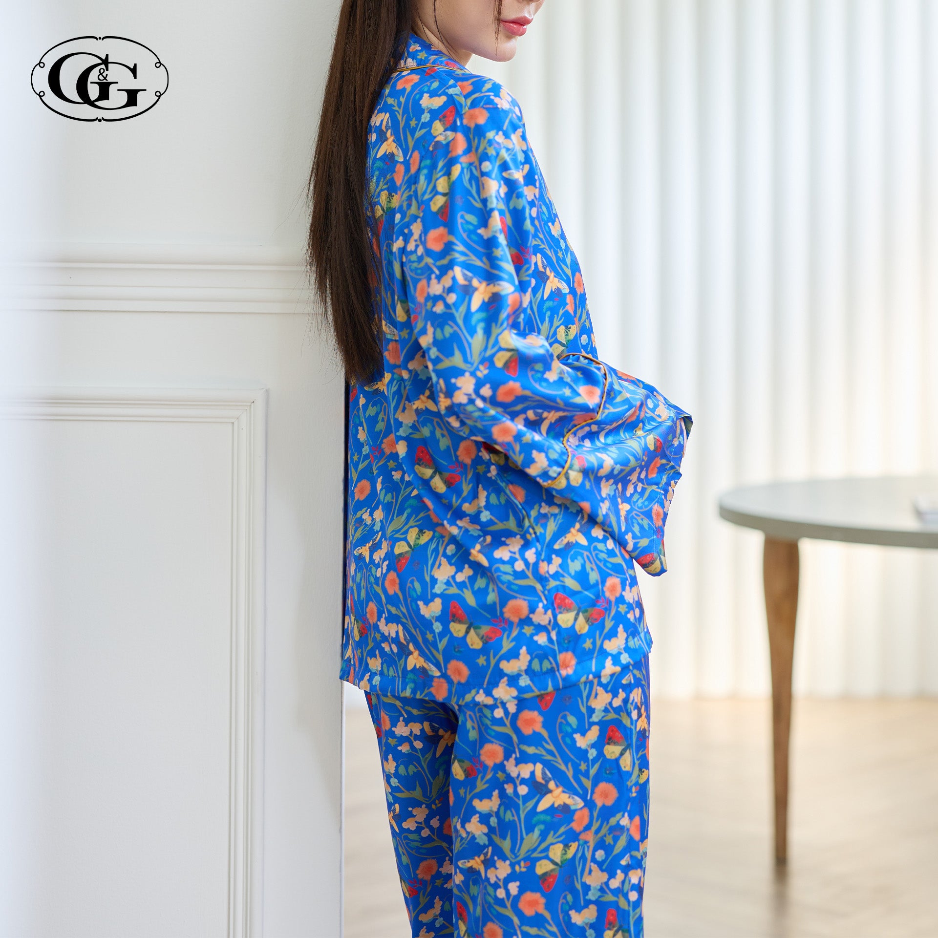 G&G - Pajama Set Long-Sleeve Collared Shirt and Long Pants Satin EN5S001 - OCC LIFE