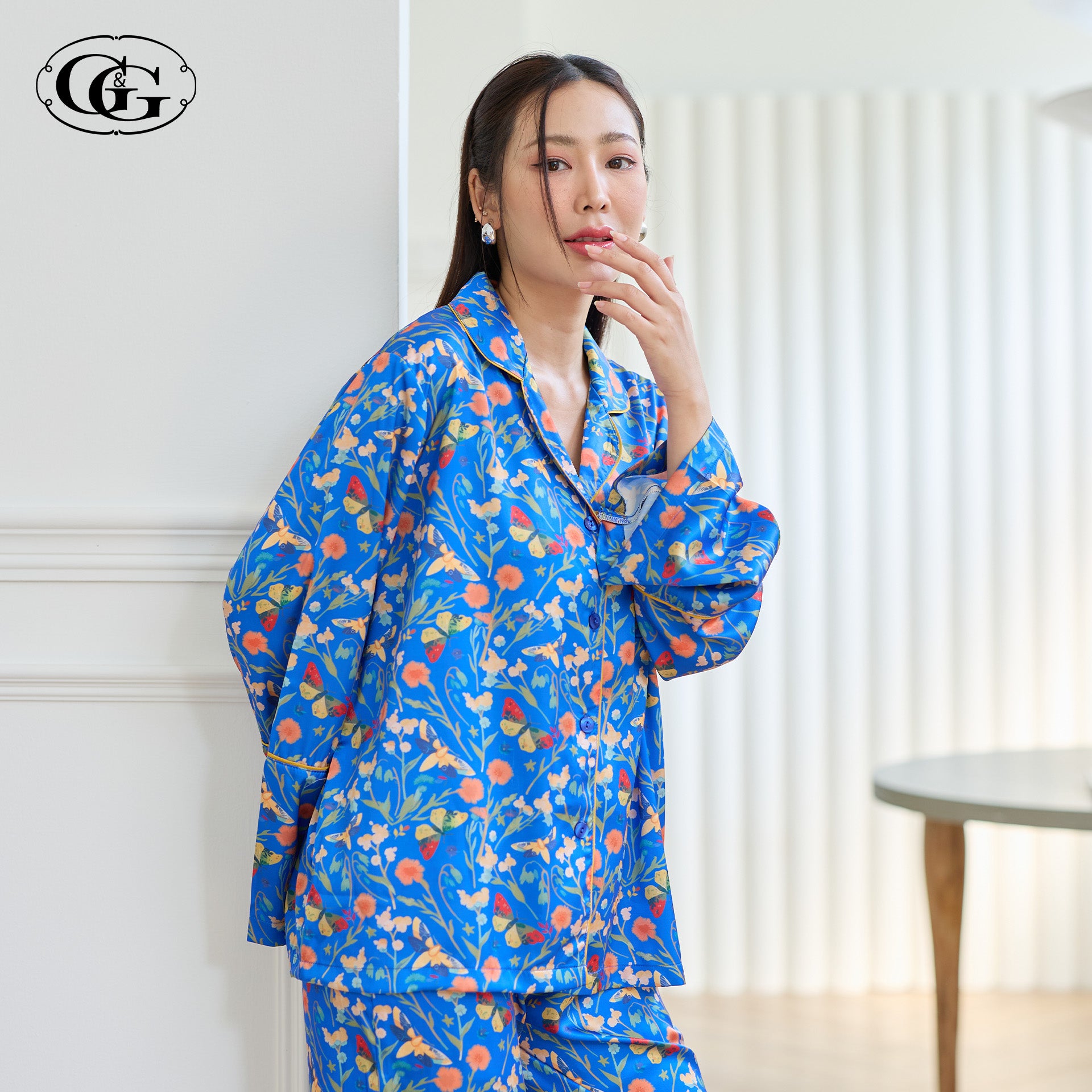 G&G - Pajama Set Long-Sleeve Collared Shirt and Long Pants Satin EN5S001 - OCC LIFE