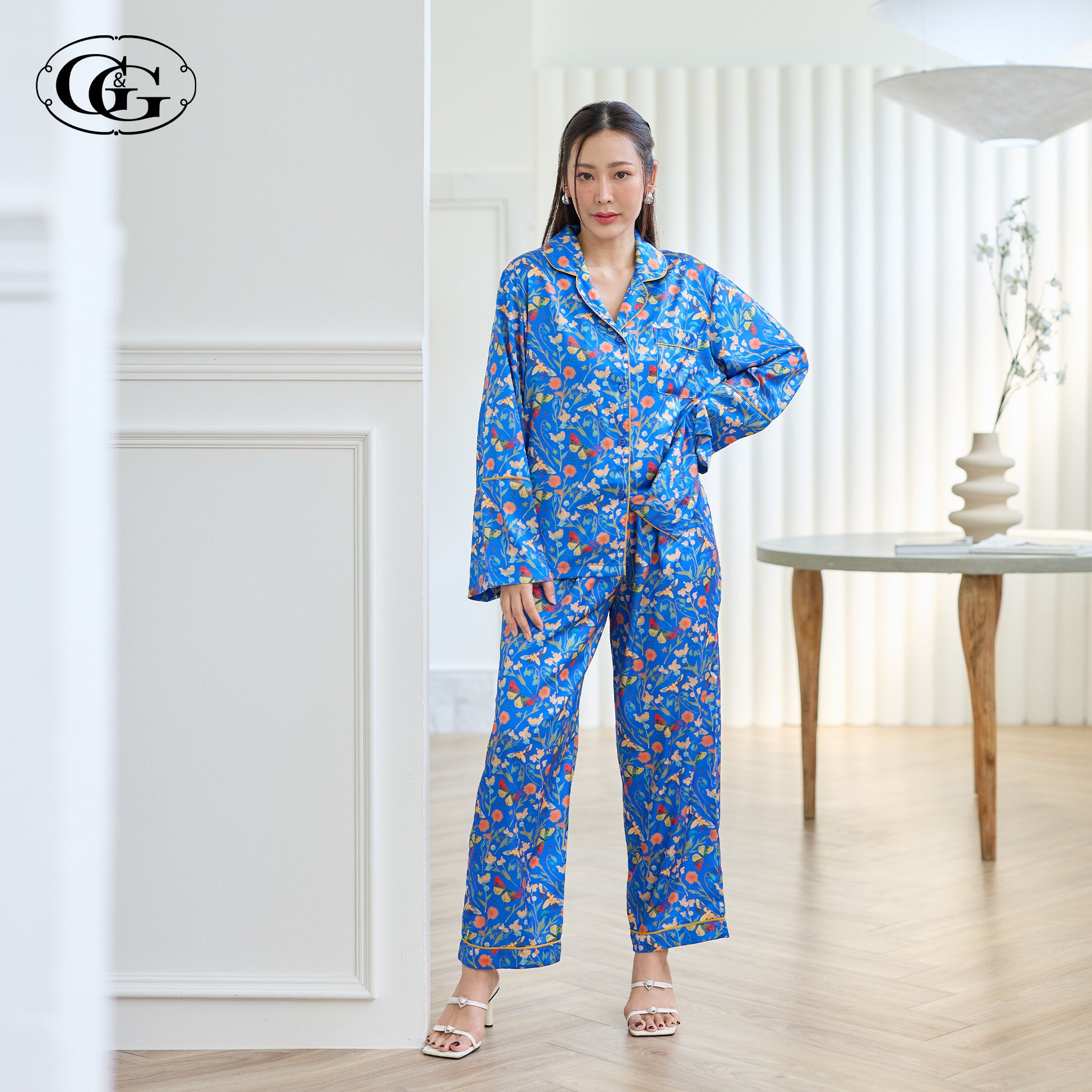 G&G - Pajama Set Long-Sleeve Collared Shirt and Long Pants Satin EN5S001 - OCC LIFE