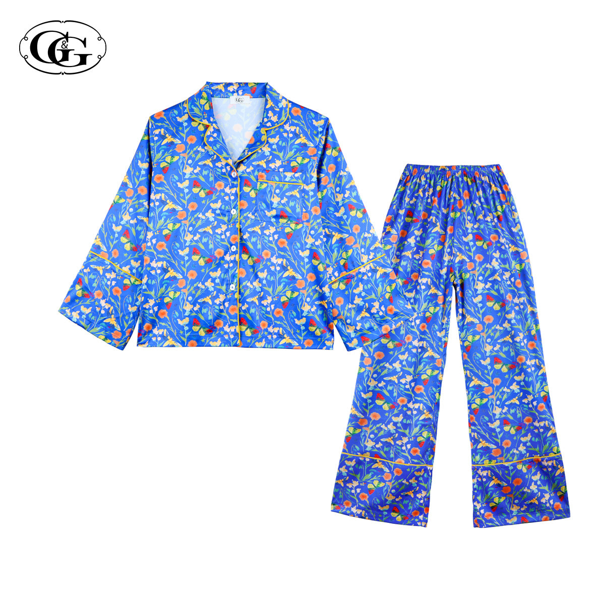 G&G - Pajama Set Long-Sleeve Collared Shirt and Long Pants Satin EN5S001 - OCC LIFE