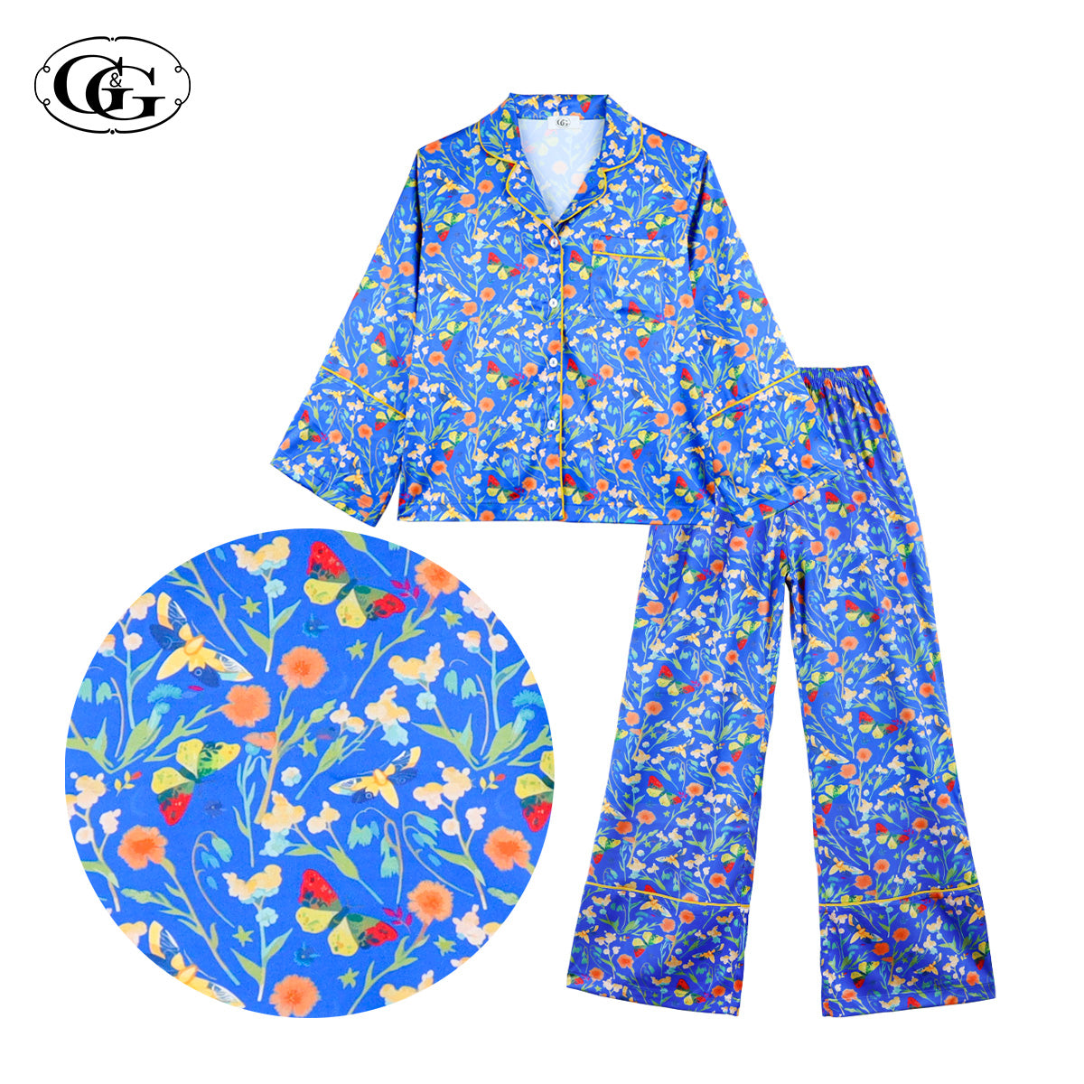 G&G - Pajama Set Long-Sleeve Collared Shirt and Long Pants Satin EN5S001 - OCC LIFE