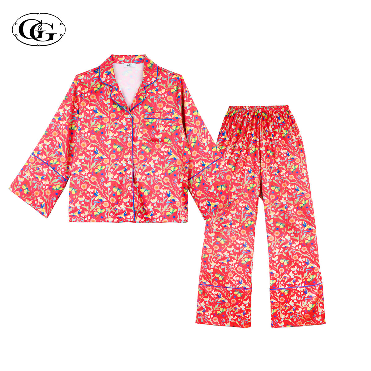 G&G - Pajama Set Long-Sleeve Collared Shirt and Long Pants Satin EN5S001 - OCC LIFE