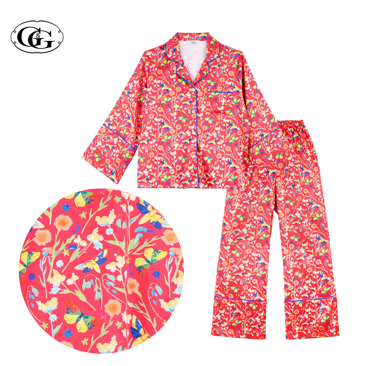 G&G - Pajama Set Long-Sleeve Collared Shirt and Long Pants Satin EN5S001 - OCC LIFE