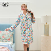 G&G - Pajama Dress Collared Long-Sleeve Button-Front Cotton EN7C001 White (WH) - OCC LIFE