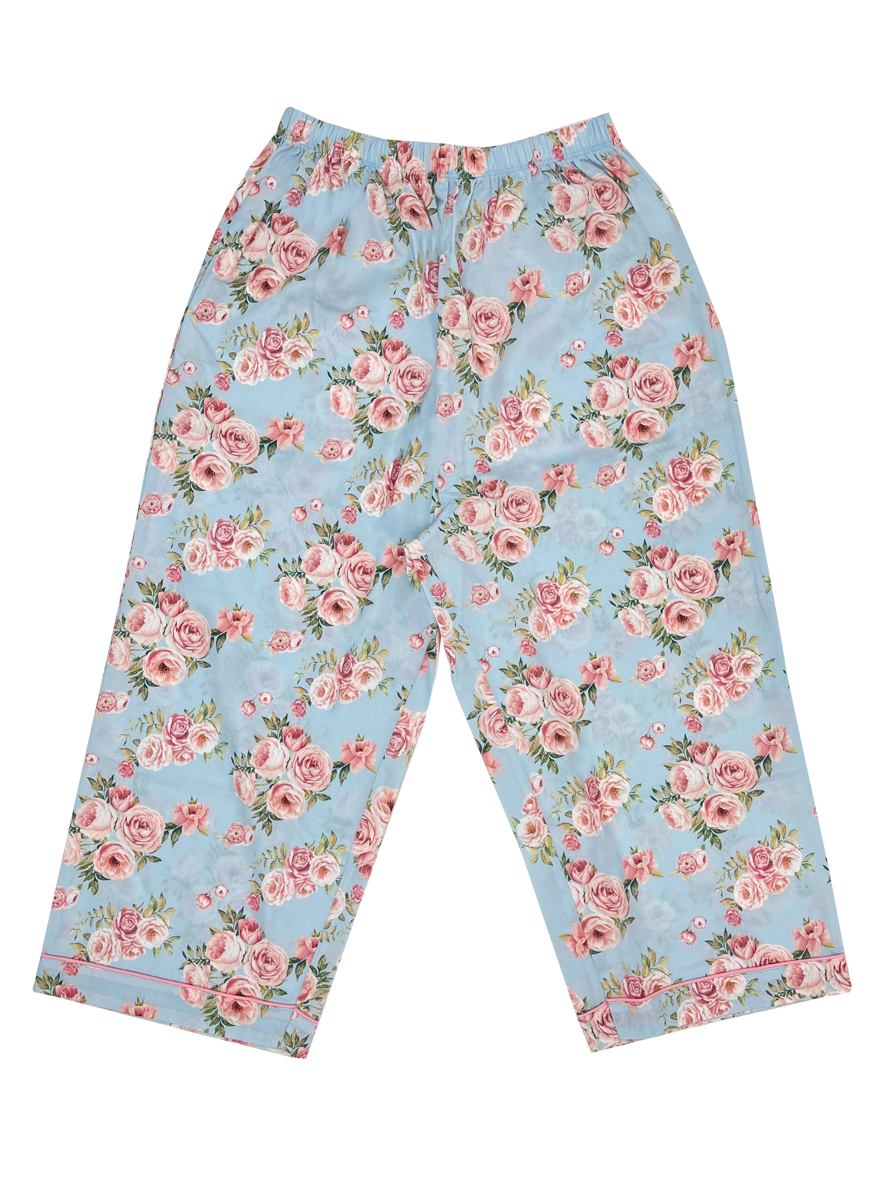 G&G - Pajama Set Short-Sleeve Collared Shirt and Three-Quarter Pants Cotton Rose Print EN3C005 Light Blue (SX) - OCC LIFE