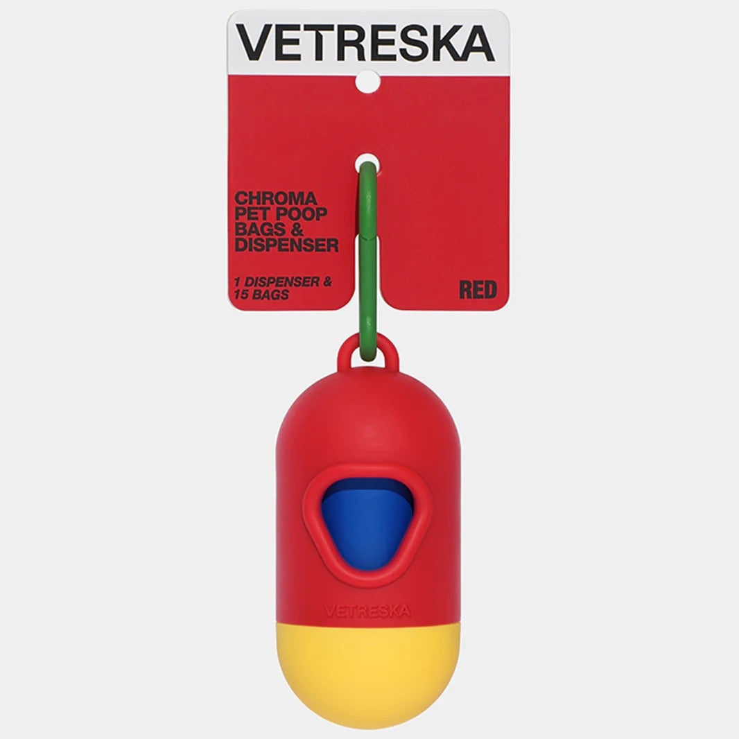 Vetreska - Chroma Pet Poop Bags & Dispenser  (1 roll + 1 dispenser) - Red - OCC LIFE