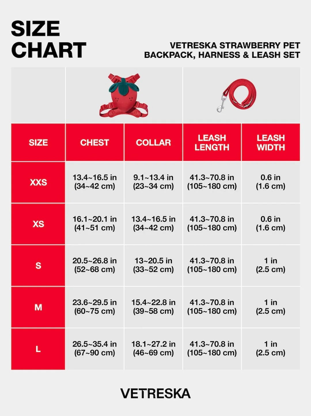 VETRESKA - Strawberry Pet Backpack, Harness & Leash Set - OCC LIFE